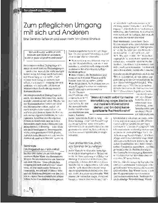 Vorschauseite 1: Zum pflegerischen Umgang mit sich und anderen Eine Seminar-Reflexion und vieles mehr