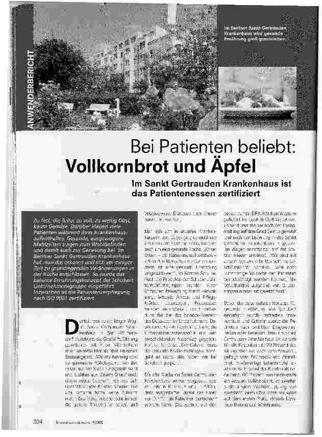 Vorschauseite 1: Bei Patienten beliebt: Vollkornbrot und ÄpfelIm Sankt Gertrauden Krankenhaus ist das Patientenessen zertifiziert