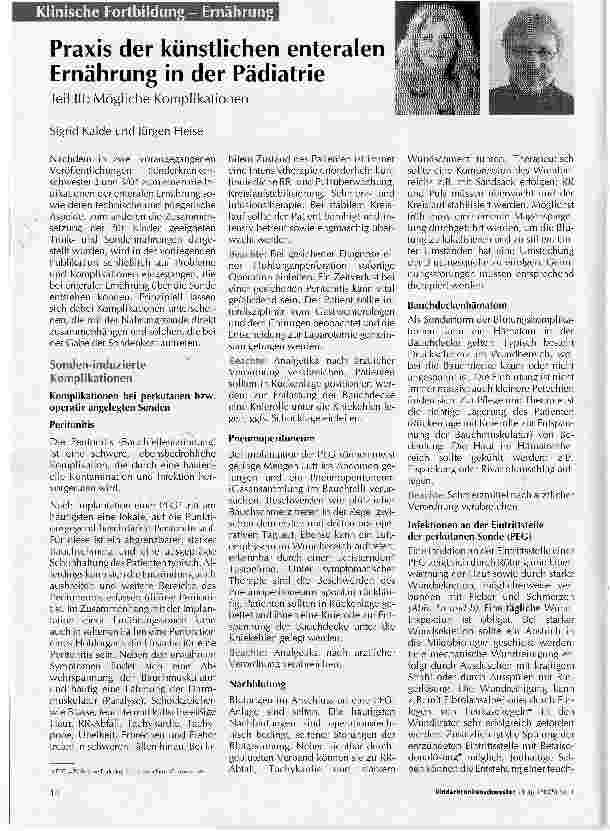Vorschauseite 1: Praxis der künstlichen enteralen Ernährung in der PädiatrieTeil III: Mögliche Komplikationen