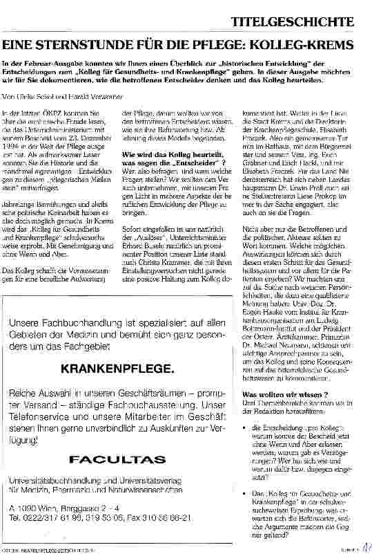 Vorschauseite 1: Eine Sternstunde für die Pflege:Kolleg-Krems