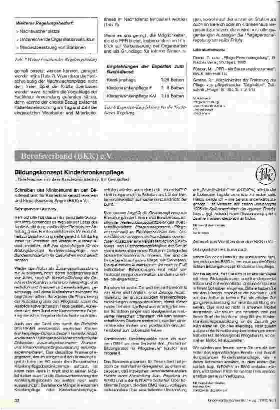Vorschauseite 1: Bildungskonzept Kinderkrankenpflege - Briefwechsel mit dem Bundesministerium für Gesundheit