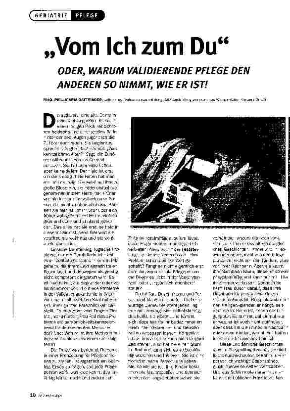 Vorschauseite 1: Vom Ich zum DuODER, WARUM VALIDIERENDE PFLEGE DEN ANDEREN SO NIMMT, WIE ER IST!