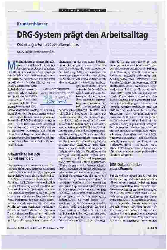 Vorschauseite 1: DRG-System prägt den ArbeitsalltagKodierung erfordert Spezialkenntnisse.