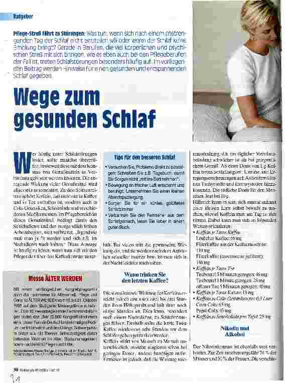 Vorschauseite 1: Wege zum gesunden Schlaf Pflege-Streß führt zu Störungen