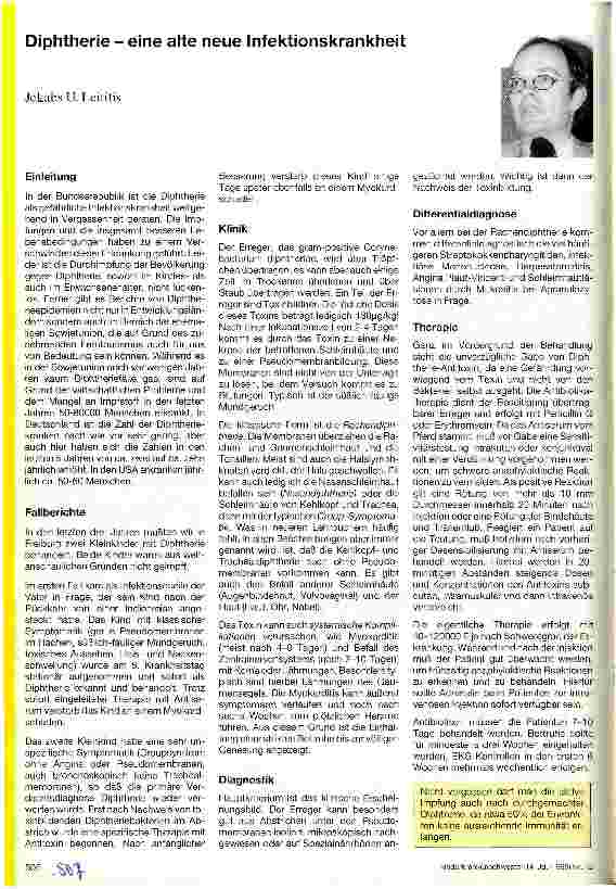 Vorschauseite 1: Diphtherie - eine alte neue Infektionskrankheit