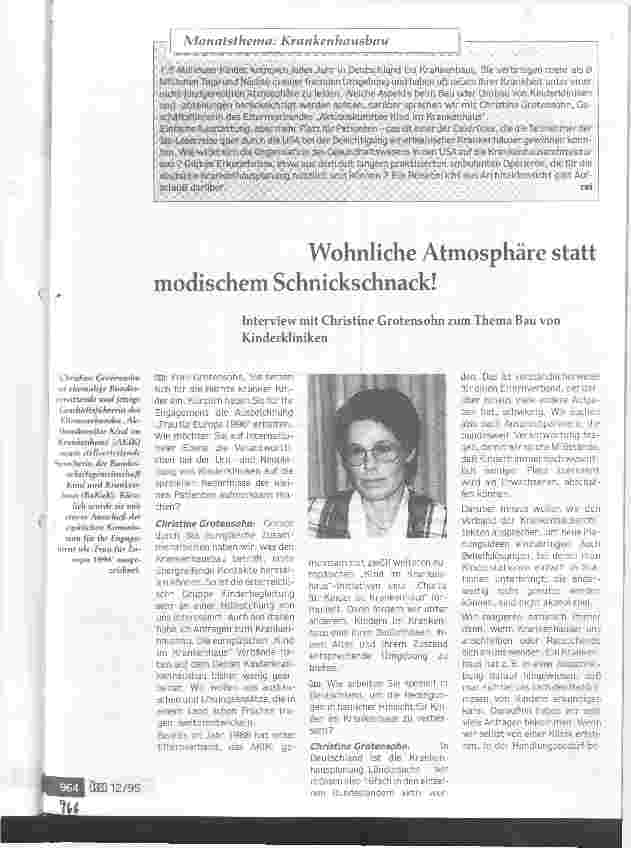 Vorschauseite 1: Wohnliche Atmosphäre statt modischem Schnickschnack! Interview mit Christine Grotensohn zum Thema Bau von Kinderkliniken
