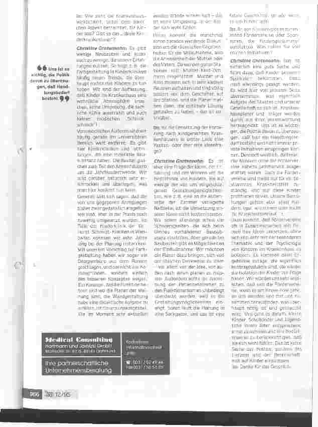 Vorschauseite 3: Wohnliche Atmosphäre statt modischem Schnickschnack! Interview mit Christine Grotensohn zum Thema Bau von Kinderkliniken