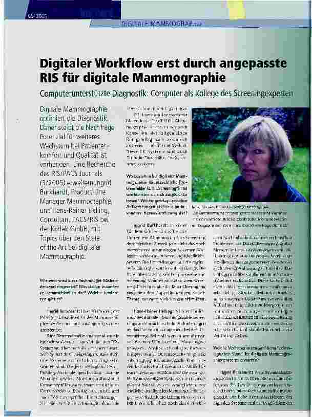 Vorschauseite 1: Digitaler Workflow erst durch angepasste RIS für digitale Mammographie