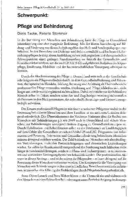 Vorschauseite 1: Schwerpunkt: Pflege und Behinderung