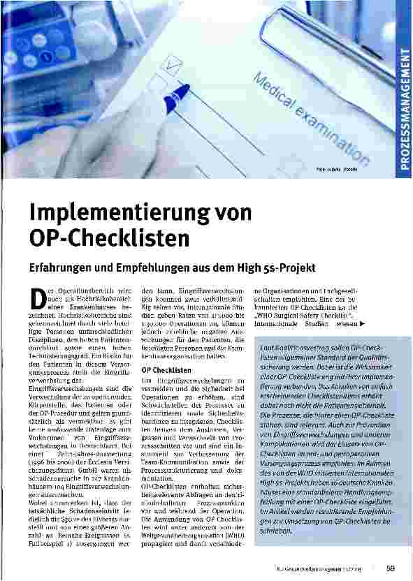 Vorschauseite 1: Implementierung von OP-Checklisten