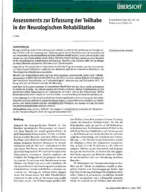 Vorschauseite 1: Assessments zur Erfassung der Teilhabe in der Neurologischen Rehabilitation
