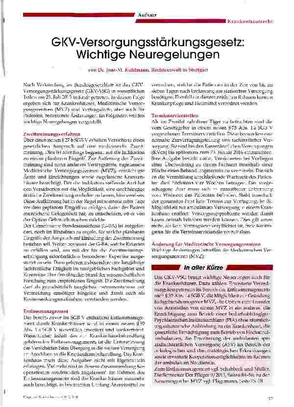 Vorschauseite 1: GKV-Versorgungsstörkungsgesetz: Wichtige Neuregelungen