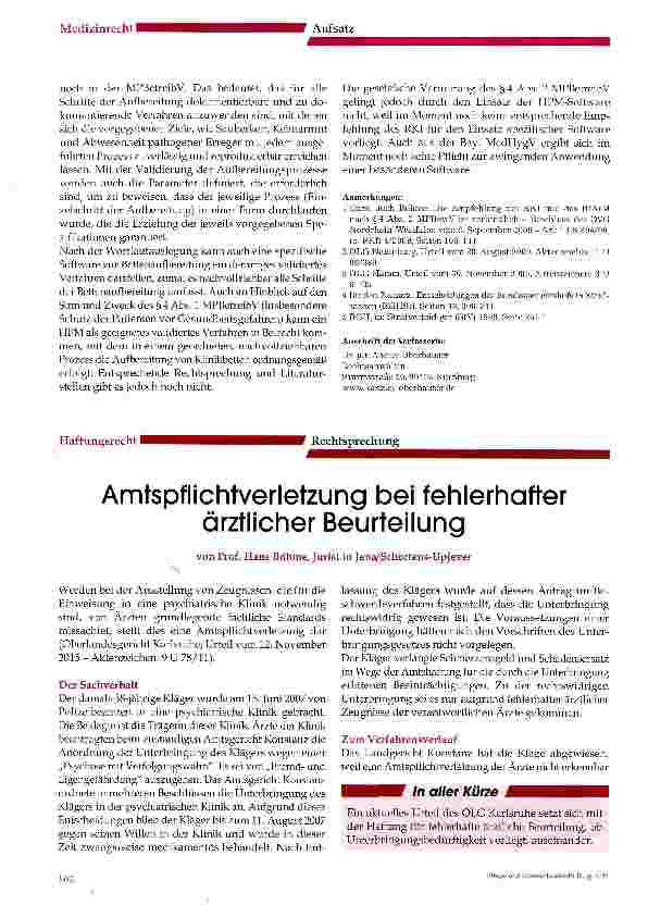 Vorschauseite 1: Amtspflichtverletzung bei fehlerhafter ärztlicher Beurteilung