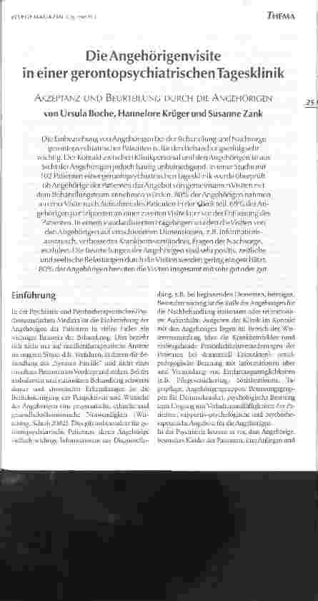 Vorschauseite 1: Die Angehörigenvisite in einer gerontopsychiatrischenTagesklinik