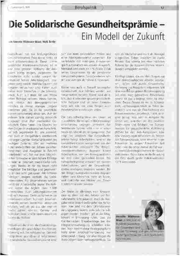 Vorschauseite 1: Die Solidarische Gesundheitsprämie -Ein Modell der Zukunft