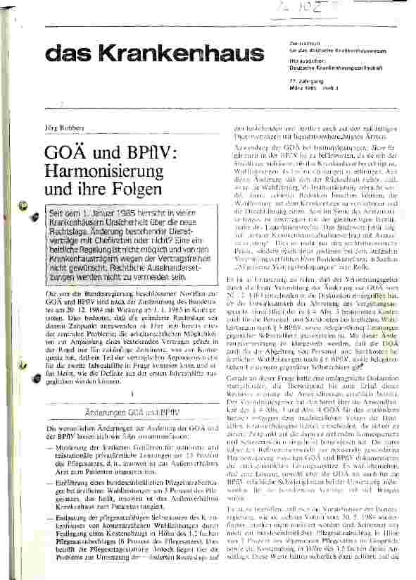 Vorschauseite 1: GOÄ und BPFLV Harmonisierung und ihre Folgen