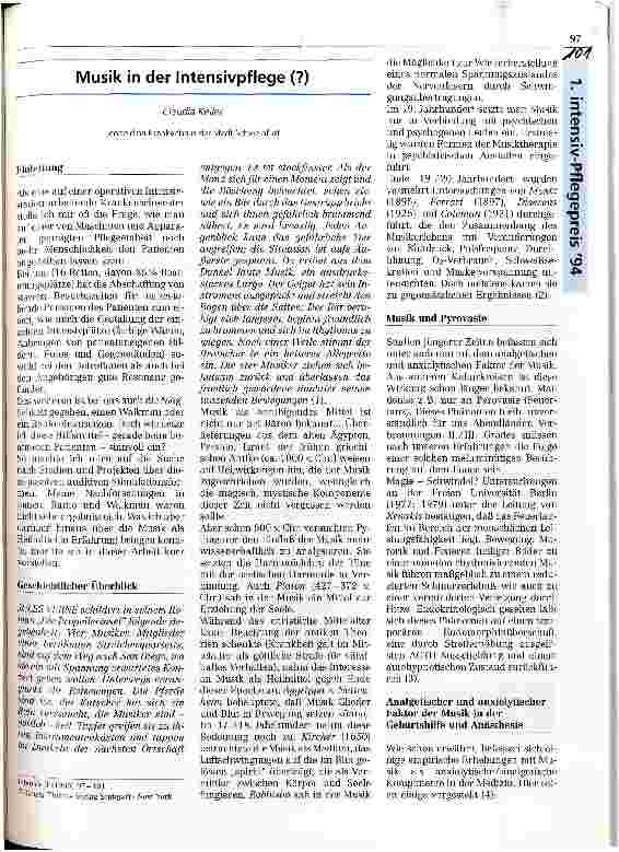 Vorschauseite 1: Musik in der Intensivpflege (?)