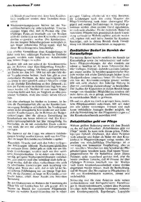 Vorschauseite 5: Auswirkungen der Pflege-Versicherung auf den Bettenbedarf des Krankenhauses