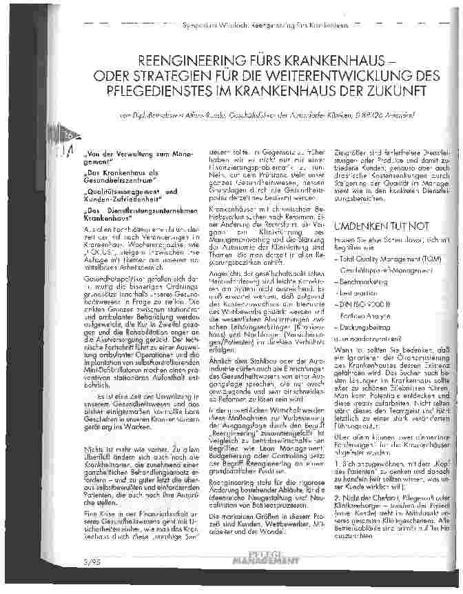 Vorschauseite 1: Reengineering fürs Krankenhaus - oder Strategien für die Weiterentwicklung des Pflegedienstes im Krankenhaus der Zukunft