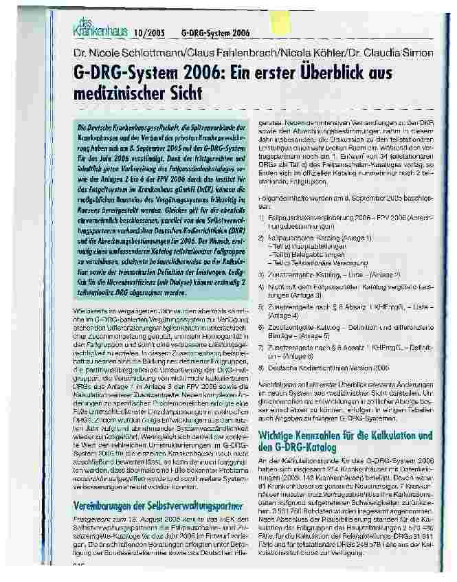 Vorschauseite 1: G-DRG-System 2006: Ein erster Überblick aus medizinischer Sicht