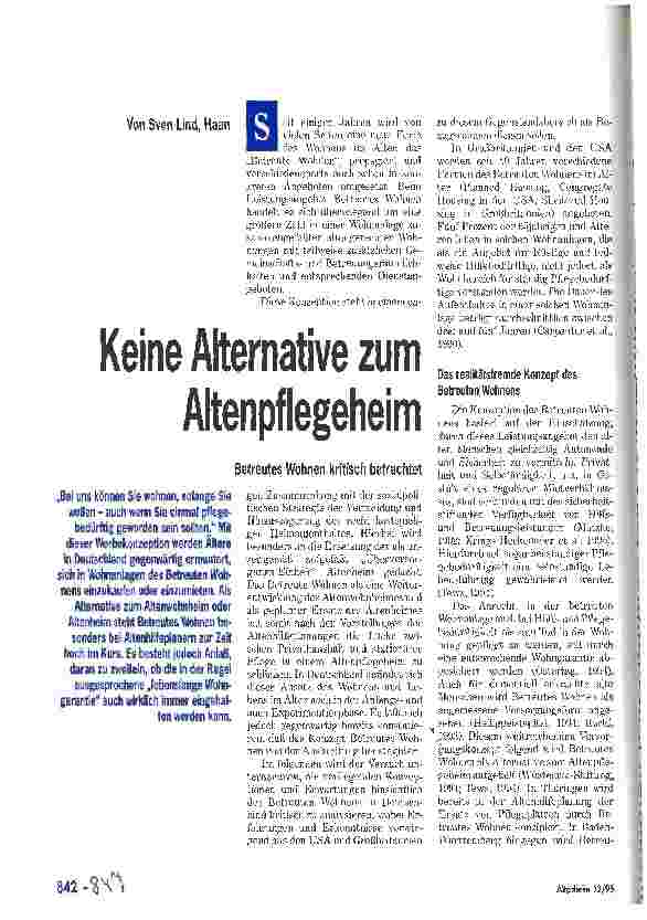 Vorschauseite 1: Keine Alternative zum Altenpflegeheim Betreutes Wohnen kritisch betrachtet