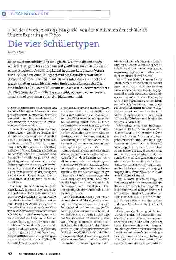 Vorschauseite 1: Bei der Praxisanleitung hängt viel von der Motivation der Schüler ab. Unsere Expertin gibt Tipps. Die vier Schülertypen