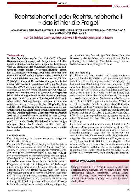 Vorschauseite 1: Rechtssicherheit oder Rechtsunsicherheit - das ist hier die Frage!