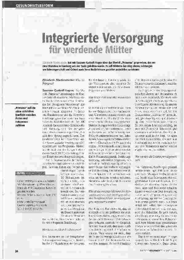 Vorschauseite 1: Integrierte Versorgung für werdende Mütter