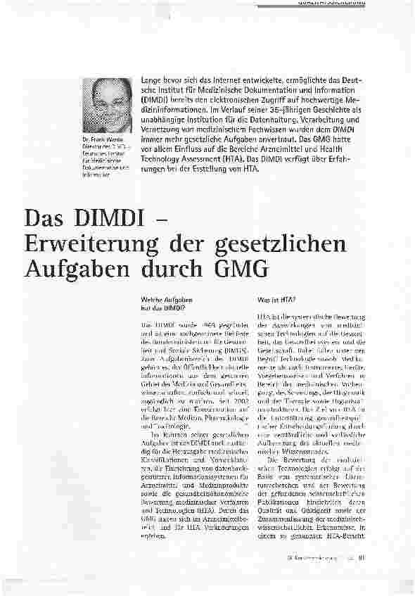 Vorschauseite 1: Das DIMDI - Erweiterung der gesetzlichen Aufgaben durch GMG