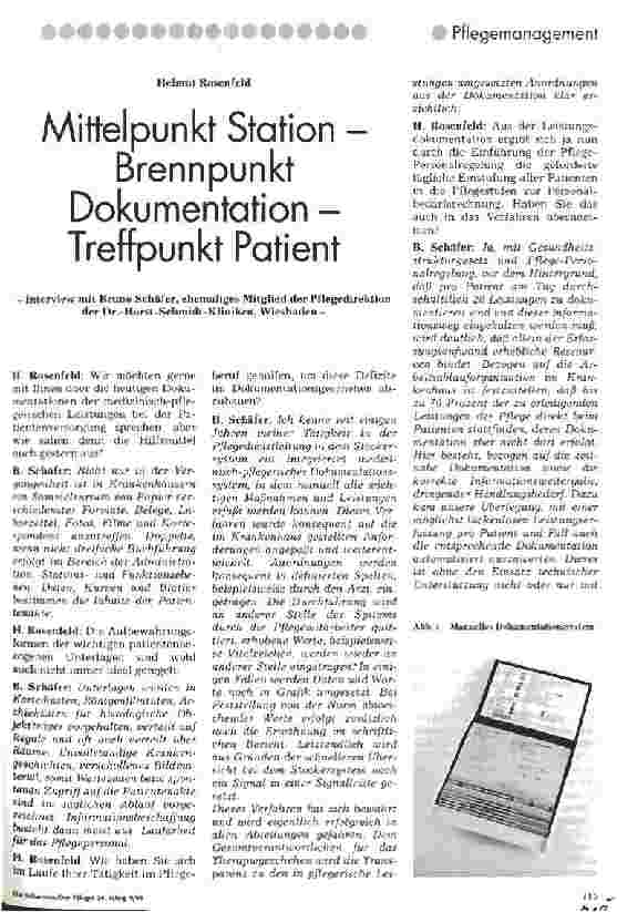 Vorschauseite 1: Mittelpunkt Station - Brennpunkt Dokumentation - Treffpunkt Patient Interview mit Bruno Schäfer, ehemaliges Mitglied der Pflegedirektion der Dr.-Horst-Schmidt-Kliniken, Wiesbaden