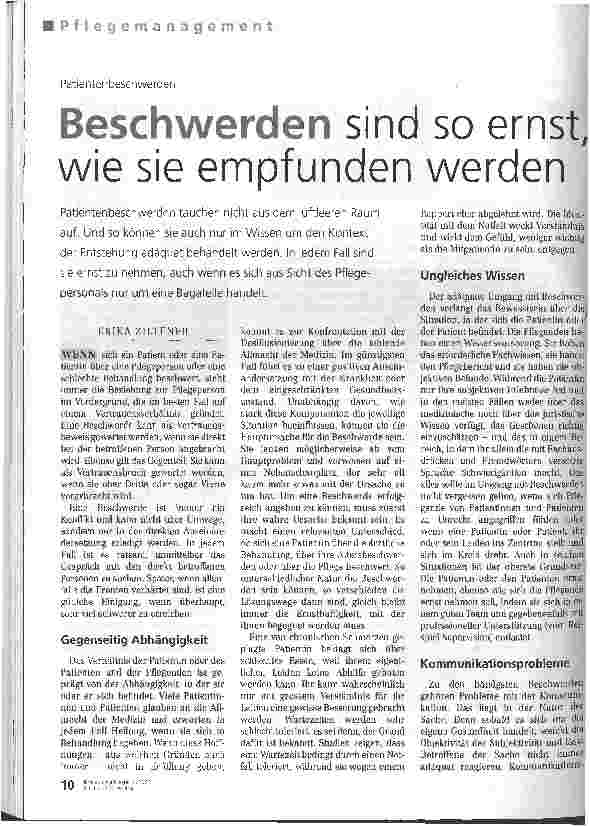 Vorschauseite 1: Beschwerden sind so ernst, wie sie empfunden werden