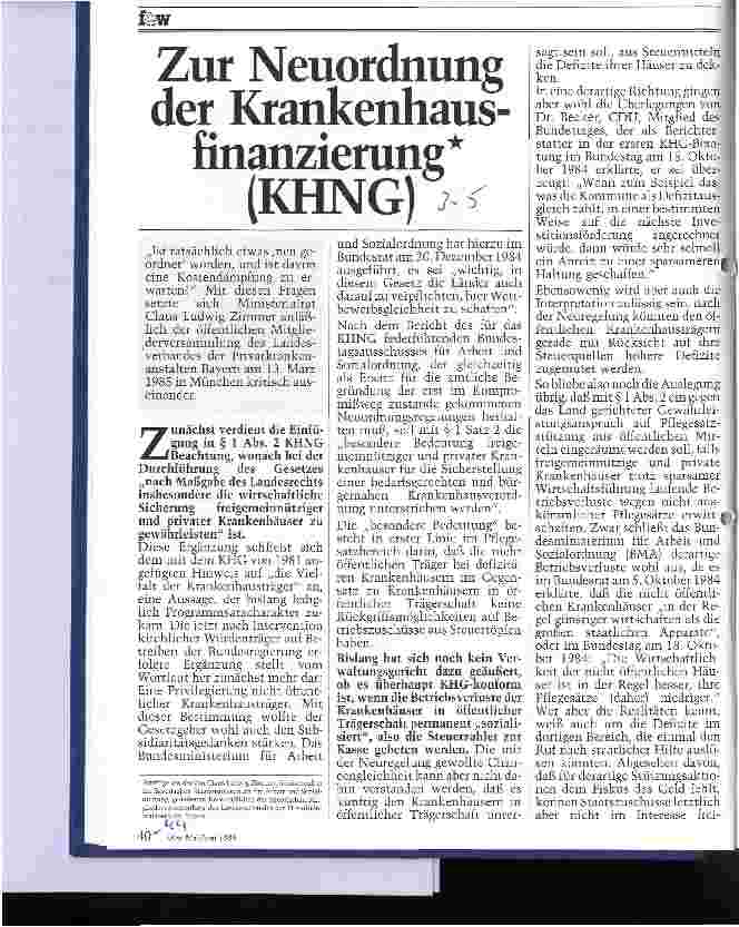 Vorschauseite 1: Zur Neurordnung der Krankenhausfinanzierung (KHNG)