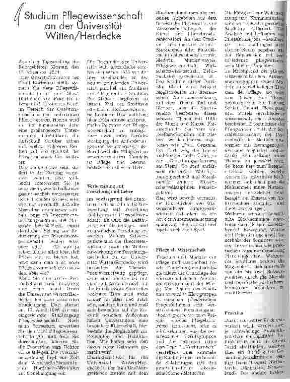 Vorschauseite 1: Studium Pflegewissenschaft an der Universität Witten/Herdecke