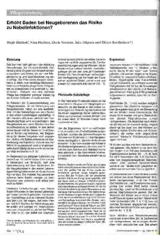 Vorschauseite 1: Erhöht Baden bei Neugeborenen das Risiko zu Nabelinfektionen?