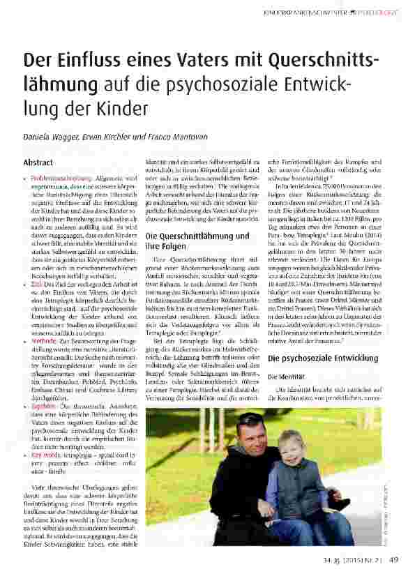 Vorschauseite 1: Der Einfluss eines Vaters mit Querschnittslähmung auf die psychosoziale Entwicklung der Kinder