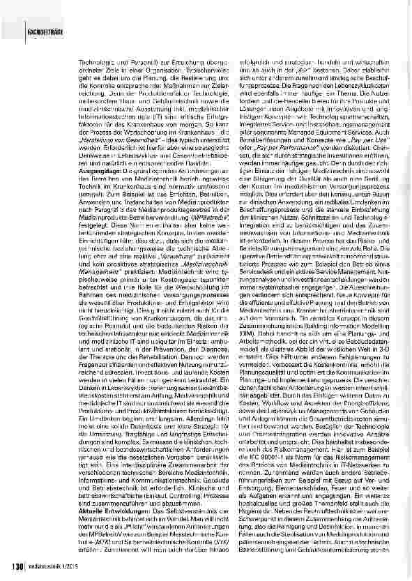 Vorschauseite 2: Medizintechnik-Management Zeit für einen Paradigmenwechsel vom Kostenzum Wertschöpfungsfaktor