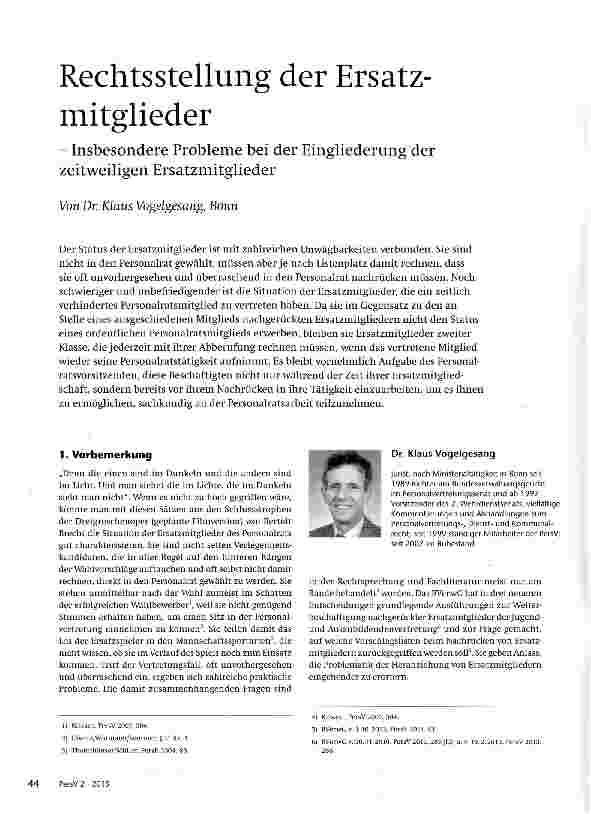 Vorschauseite 1: Rechtsstellung der Ersatzmitglieder