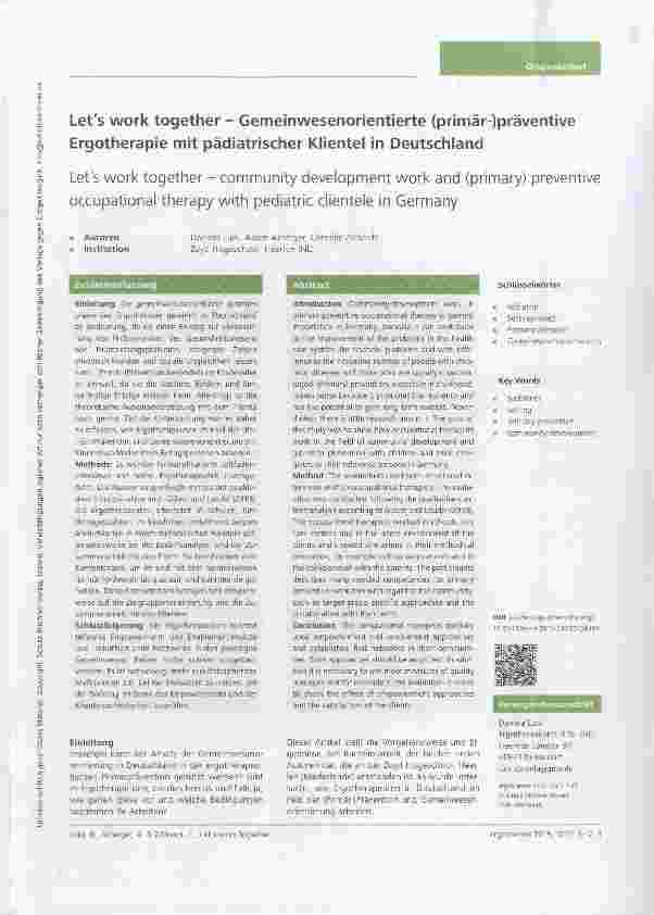 Vorschauseite 1: Let us work together Gemeinwesenorientierte (primär-)präventive Ergotherapie mit pädiatrischer Klientel in Deutschland