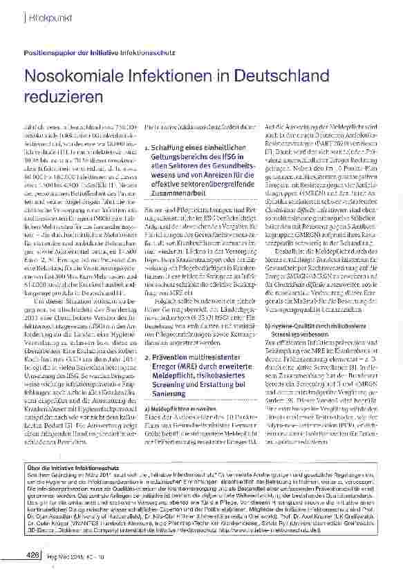 Vorschauseite 1: Nosokomiale Infektionen in Deutschland reduzieren