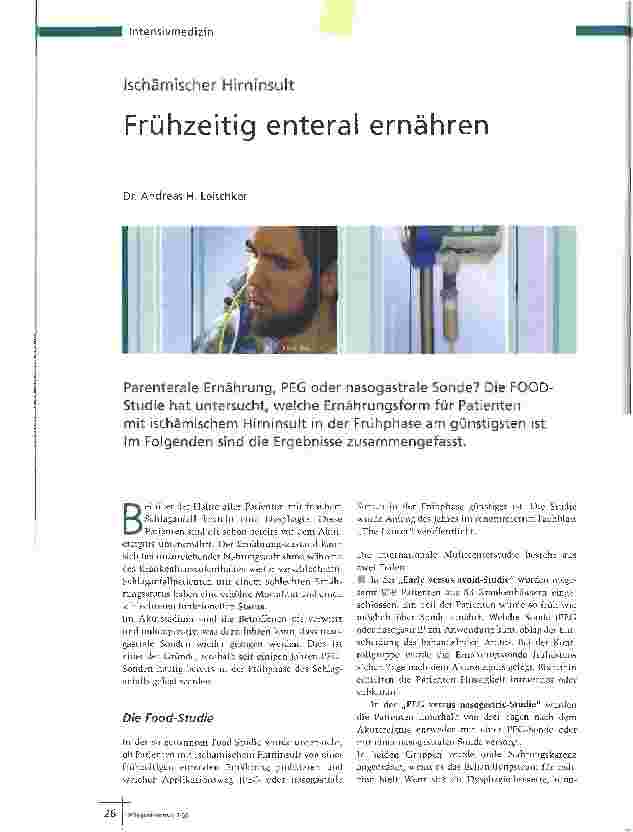 Vorschauseite 1: Ischämischer HirninsultFrühzeitig enteral ernähren