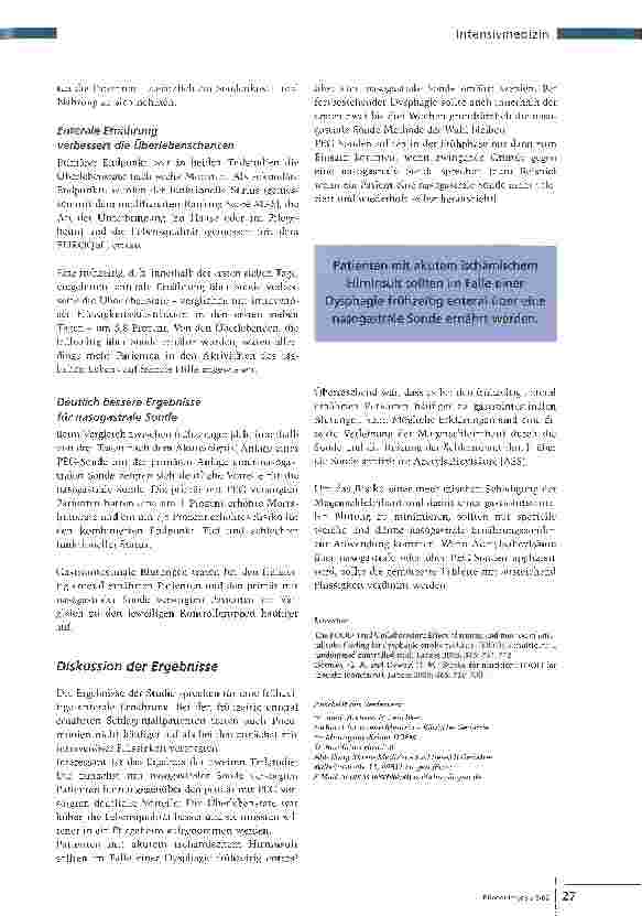 Vorschauseite 2: Ischämischer HirninsultFrühzeitig enteral ernähren