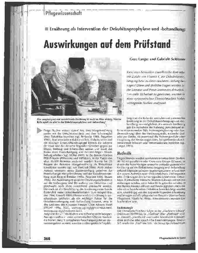 Vorschauseite 1: Ernährung als Intervention der Dekubitusprophylaxe und -behandiung: Auswirkungen auf dem Prüfstand