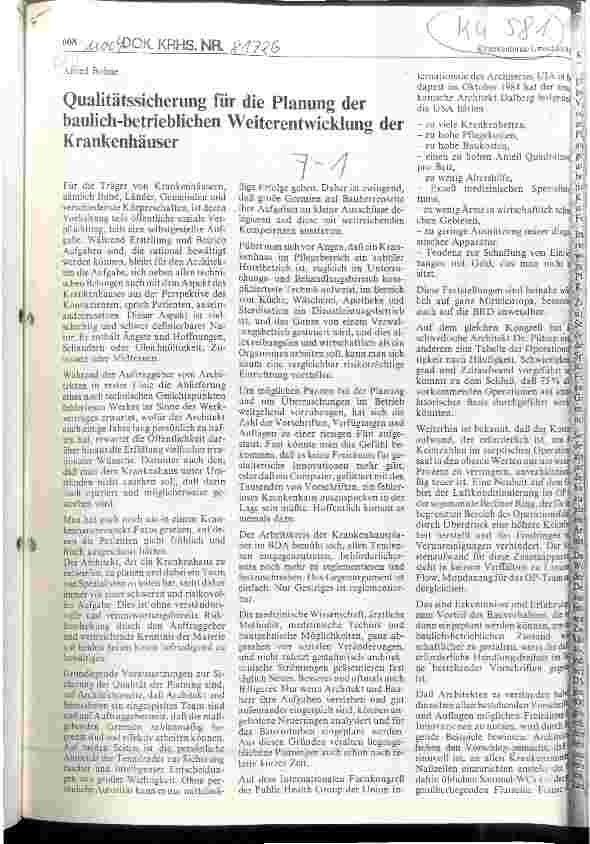 Vorschauseite 1: Qualitätssicherung für die Planung der baulich-betrieblichen Weiterentwicklung der Krankenhäuser