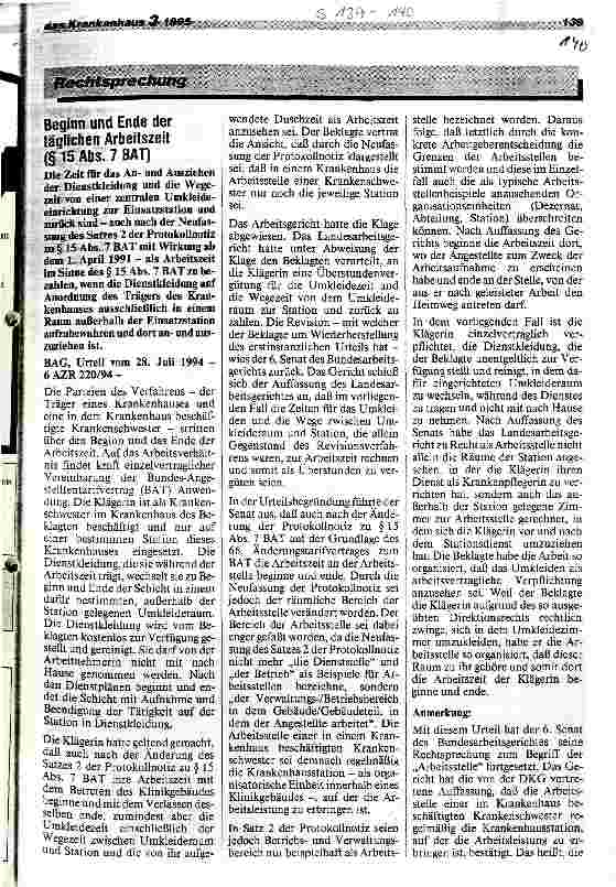 Vorschauseite 1: Beginn und Ende der täglichen Arbeitszeit ( 15 Abs. 7, BAT)