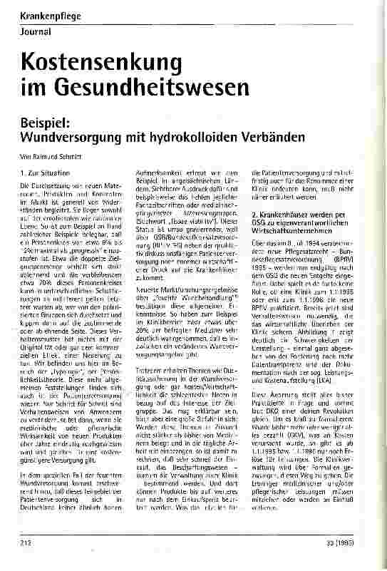 Vorschauseite 1: Kostensenkung im Gesundheitswesen Beispiel: Wundversorgung mit hydrokolloiden Verbänden