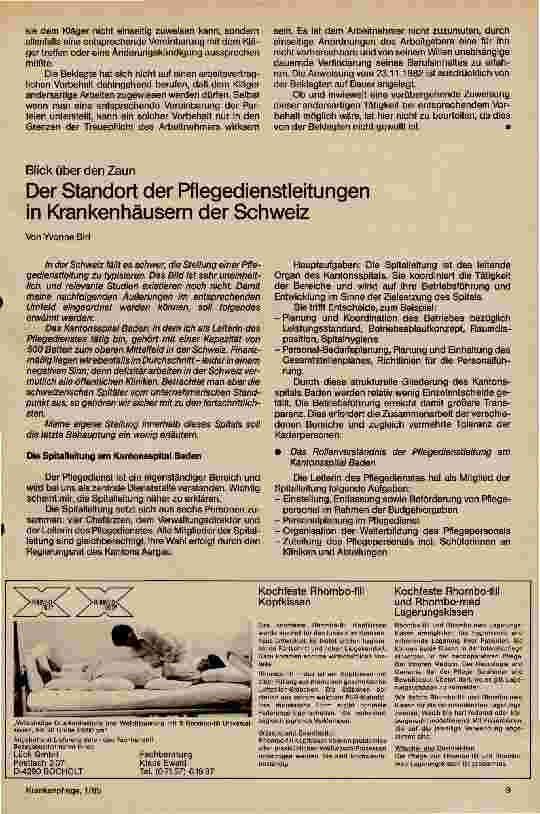 Vorschauseite 1: Standort der Pflegedienstleitung in Krankenhäusern der Schweiz