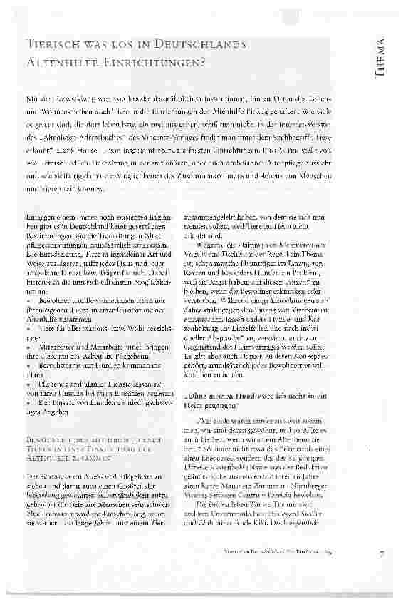 Vorschauseite 1: TIERISCH WAS LOS IN DEUTSCHLANDS ALTENHILFE-EINRICHTUNGEN?