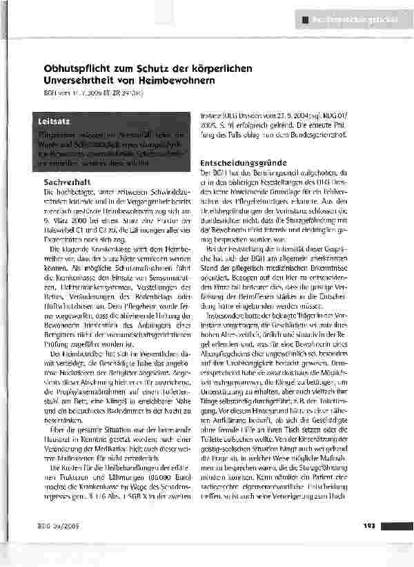 Vorschauseite 1: Obhutspflicht zum Schutz der körperlichen Unversehrtheit von Heimbewohnern