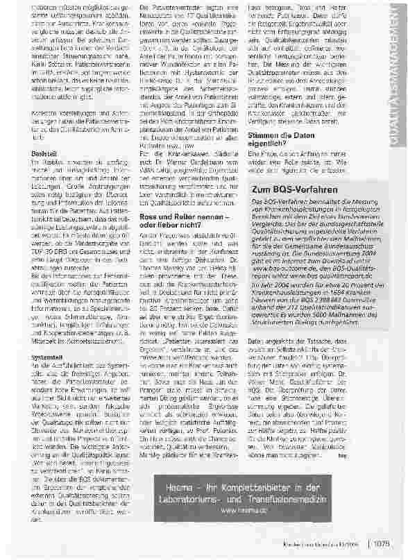 Vorschauseite 2: Stabiles Verfahren etabliertBQS-Ergebniskonferenz: Patientenwünsche mehr beachten