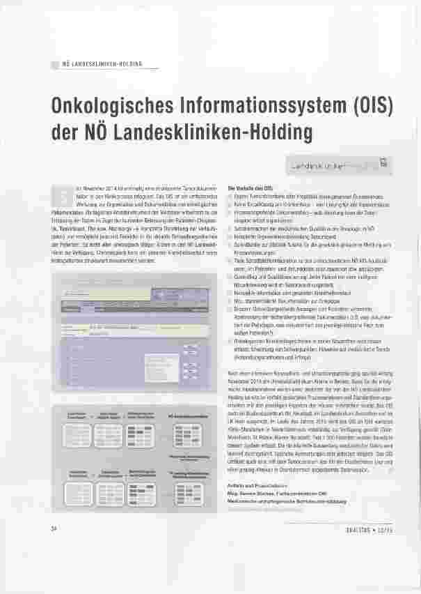 Vorschauseite 1: Onkologisches Informationssystem (OIS) der NÖ Landeskliniken-Holding